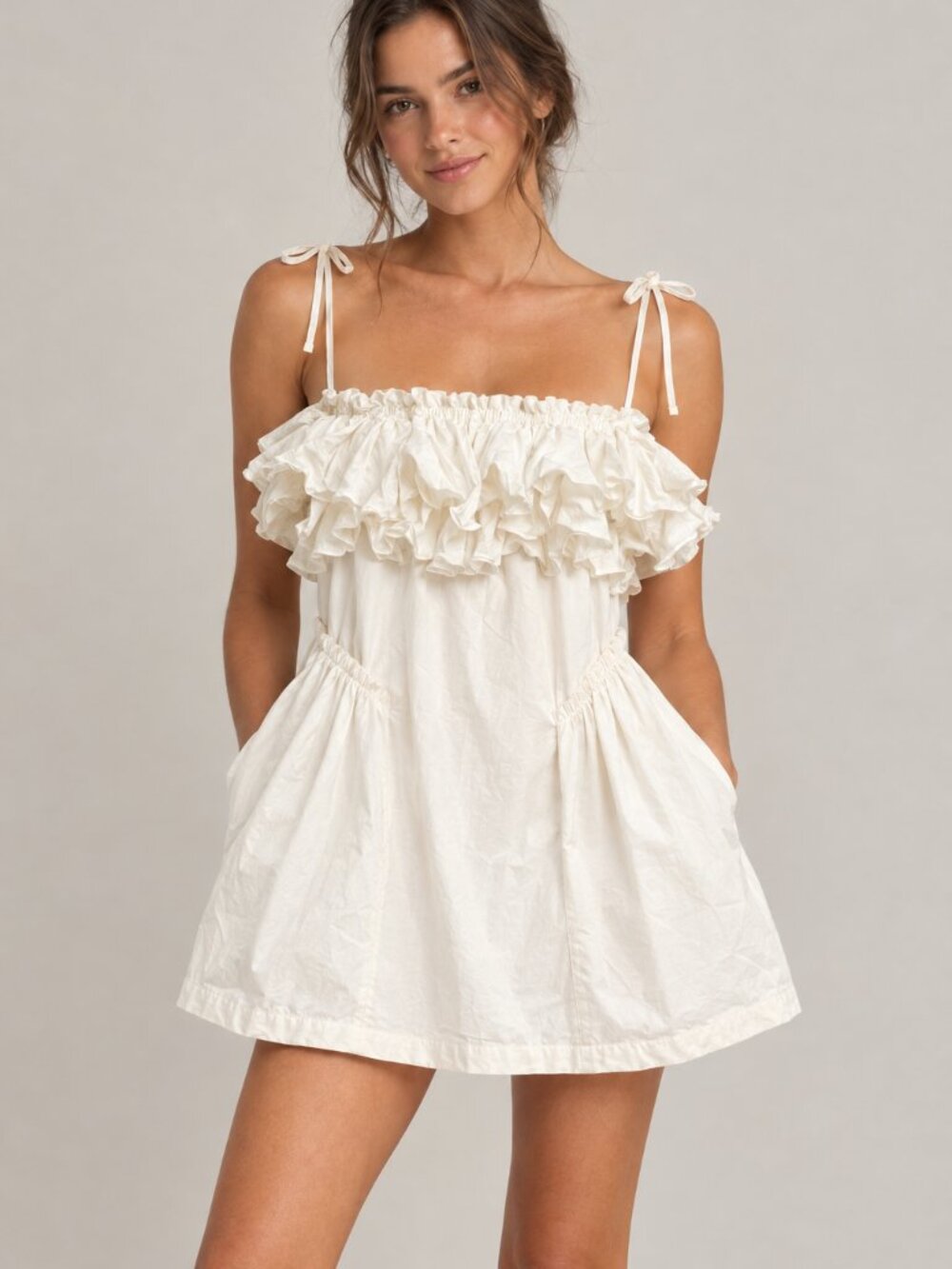 NWT Free People Have A Thing For You Mini Dress Ivory XS Coquette Ruffle